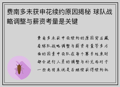 费南多未获申花续约原因揭秘 球队战略调整与薪资考量是关键