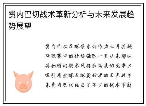 费内巴切战术革新分析与未来发展趋势展望 费内巴切战术革新分析与未来发展趋势展望