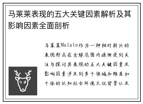 马莱莱表现的五大关键因素解析及其影响因素全面剖析