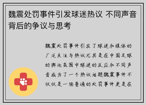 魏震处罚事件引发球迷热议 不同声音背后的争议与思考