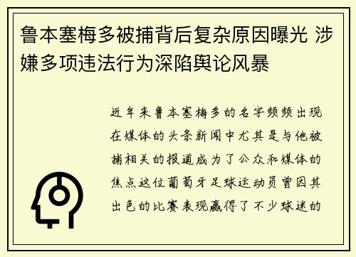 鲁本塞梅多被捕背后复杂原因曝光 涉嫌多项违法行为深陷舆论风暴